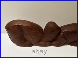 MID Century Cat Kitten Sculpture Large Wood Carving Vintage 1950's Modernist