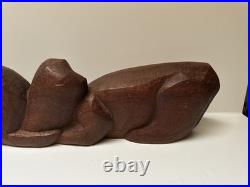 MID Century Cat Kitten Sculpture Large Wood Carving Vintage 1950's Modernist