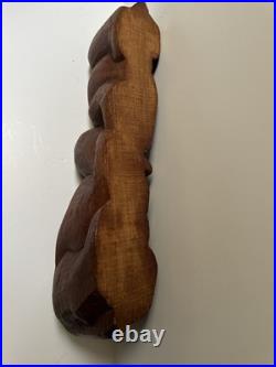 MID Century Cat Kitten Sculpture Large Wood Carving Vintage 1950's Modernist