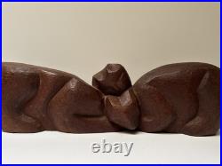 MID Century Cat Kitten Sculpture Large Wood Carving Vintage 1950's Modernist