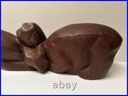 MID Century Cat Kitten Sculpture Large Wood Carving Vintage 1950's Modernist
