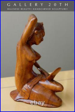 MID Century! Handcarved Wood Balinese Beauty Sculpture! Vtg Nude Statue 60s Girl