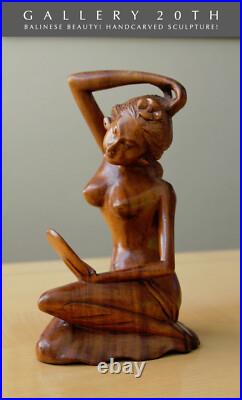 MID Century! Handcarved Wood Balinese Beauty Sculpture! Vtg Nude Statue 60s Girl
