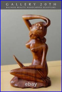 MID Century! Handcarved Wood Balinese Beauty Sculpture! Vtg Nude Statue 60s Girl