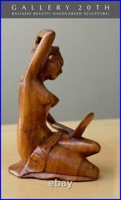 MID Century! Handcarved Wood Balinese Beauty Sculpture! Vtg Nude Statue 60s Girl