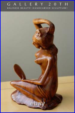 MID Century! Handcarved Wood Balinese Beauty Sculpture! Vtg Nude Statue 60s Girl