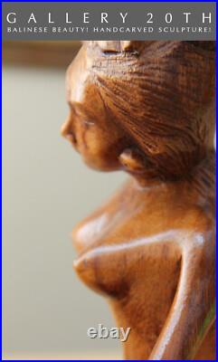 MID Century! Handcarved Wood Balinese Beauty Sculpture! Vtg Nude Statue 60s Girl