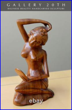 MID Century! Handcarved Wood Balinese Beauty Sculpture! Vtg Nude Statue 60s Girl
