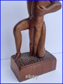 MID Century Sculpture Vintage Wood Carving Modernism Signed R 1960's Embrace