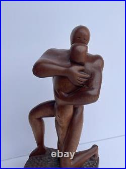 MID Century Sculpture Vintage Wood Carving Modernism Signed R 1960's Embrace MID Century Sculpture Vintage Wood Carving Modernism Signed R 1960's Embrace