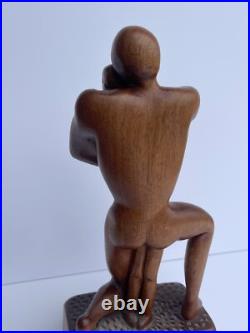 MID Century Sculpture Vintage Wood Carving Modernism Signed R 1960's Embrace