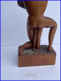 MID Century Sculpture Vintage Wood Carving Modernism Signed R 1960's Embrace