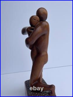 MID Century Sculpture Vintage Wood Carving Modernism Signed R 1960's Embrace MID Century Sculpture Vintage Wood Carving Modernism Signed R 1960's Embrace