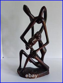 Makonde Art Sculpture Art Hand Carved Wooden Sculpture Vintage Mid Century