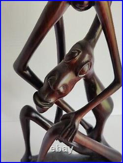 Makonde Art Sculpture Art Hand Carved Wooden Sculpture Vintage Mid Century