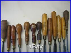 Marples Vtg Set of 13 Wood Carving Chisels / Gouges Sharpened Good Condition
