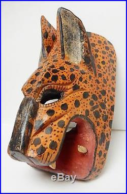 Mexico Africa Jaguar Mask Figure Wood Carving Animal Sculpture Art VINTAGE