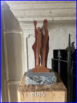 Mid Century Brutalist Stone & Wood Sculpture Abstract Vintage Modernist Art