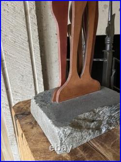 Mid Century Brutalist Stone & Wood Sculpture Abstract Vintage Modernist Art