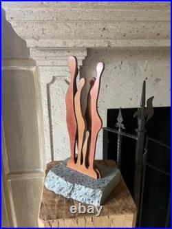 Mid Century Brutalist Stone & Wood Sculpture Abstract Vintage Modernist Art