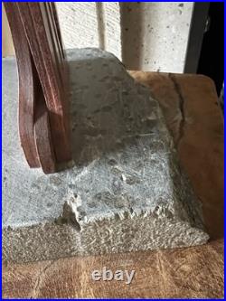 Mid Century Brutalist Stone & Wood Sculpture Abstract Vintage Modernist Art