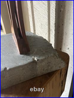 Mid Century Brutalist Stone & Wood Sculpture Abstract Vintage Modernist Art