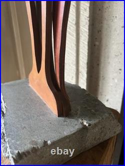 Mid Century Brutalist Stone & Wood Sculpture Abstract Vintage Modernist Art
