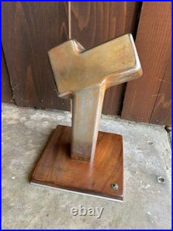 Mid Century Cubist Chrome Metal Wood Abstract Sculpture Vintage Signed