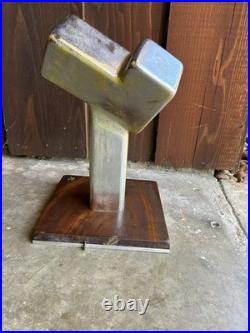 Mid Century Cubist Chrome Metal Wood Abstract Sculpture Vintage Signed
