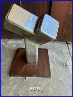 Mid Century Cubist Chrome Metal Wood Abstract Sculpture Vintage Signed