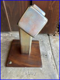 Mid Century Cubist Chrome Metal Wood Abstract Sculpture Vintage Signed