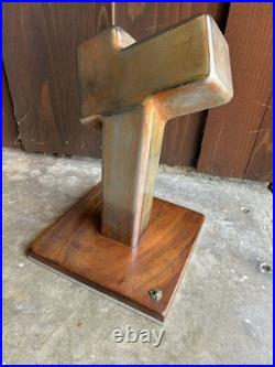 Mid Century Cubist Chrome Metal Wood Abstract Sculpture Vintage Signed