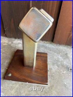Mid Century Cubist Chrome Metal Wood Abstract Sculpture Vintage Signed