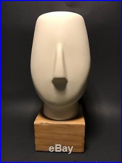 Mid Century Cycladic White Ceramic Sculpture Statue On Wood Base