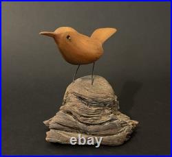 Mid Century Folk Art Carved Wood Bird Sculpture on Driftwood Vintage Figure 8
