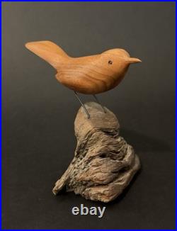 Mid Century Folk Art Carved Wood Bird Sculpture on Driftwood Vintage Figure 8