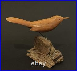 Mid Century Folk Art Carved Wood Bird Sculpture on Driftwood Vintage Figure 8
