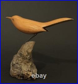 Mid Century Folk Art Carved Wood Bird Sculpture on Driftwood Vintage Figure 8