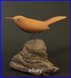 Mid Century Folk Art Carved Wood Bird Sculpture on Driftwood Vintage Figure 8