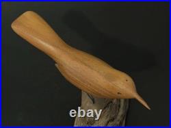 Mid Century Folk Art Carved Wood Bird Sculpture on Driftwood Vintage Figure 8