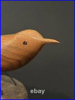 Mid Century Folk Art Carved Wood Bird Sculpture on Driftwood Vintage Figure 8