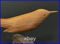 Mid Century Folk Art Carved Wood Bird Sculpture on Driftwood Vintage Figure 8