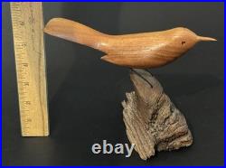 Mid Century Folk Art Carved Wood Bird Sculpture on Driftwood Vintage Figure 8