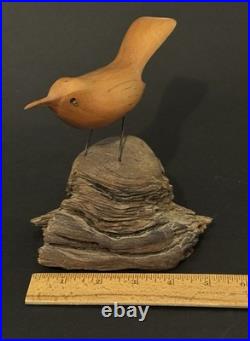 Mid Century Folk Art Carved Wood Bird Sculpture on Driftwood Vintage Figure 8