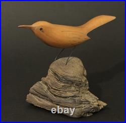 Mid Century Folk Art Carved Wood Bird Sculpture on Driftwood Vintage Figure 8