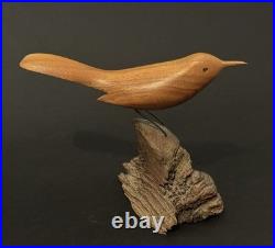 Mid Century Folk Art Carved Wood Bird Sculpture on Driftwood Vintage Figure 8