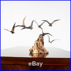 Mid Century Modern Bird Sculpture Brass Wood Artisan Vintage Gold Mantle C Jere