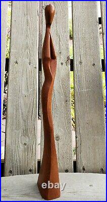 Mid Century Modern Nude Figure Woman Statue Handcarved Wood Sculpture Louis 60s