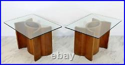 Mid Century Modern Pair Sculptural Wood Glass Side End Tables Kagan Style