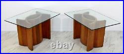 Mid Century Modern Pair Sculptural Wood Glass Side End Tables Kagan Style